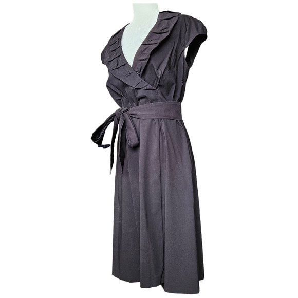 Le Chateau black midi dress with sash rushed shawl collar faux wrap 14/XL/XXL - Picture 5 of 16